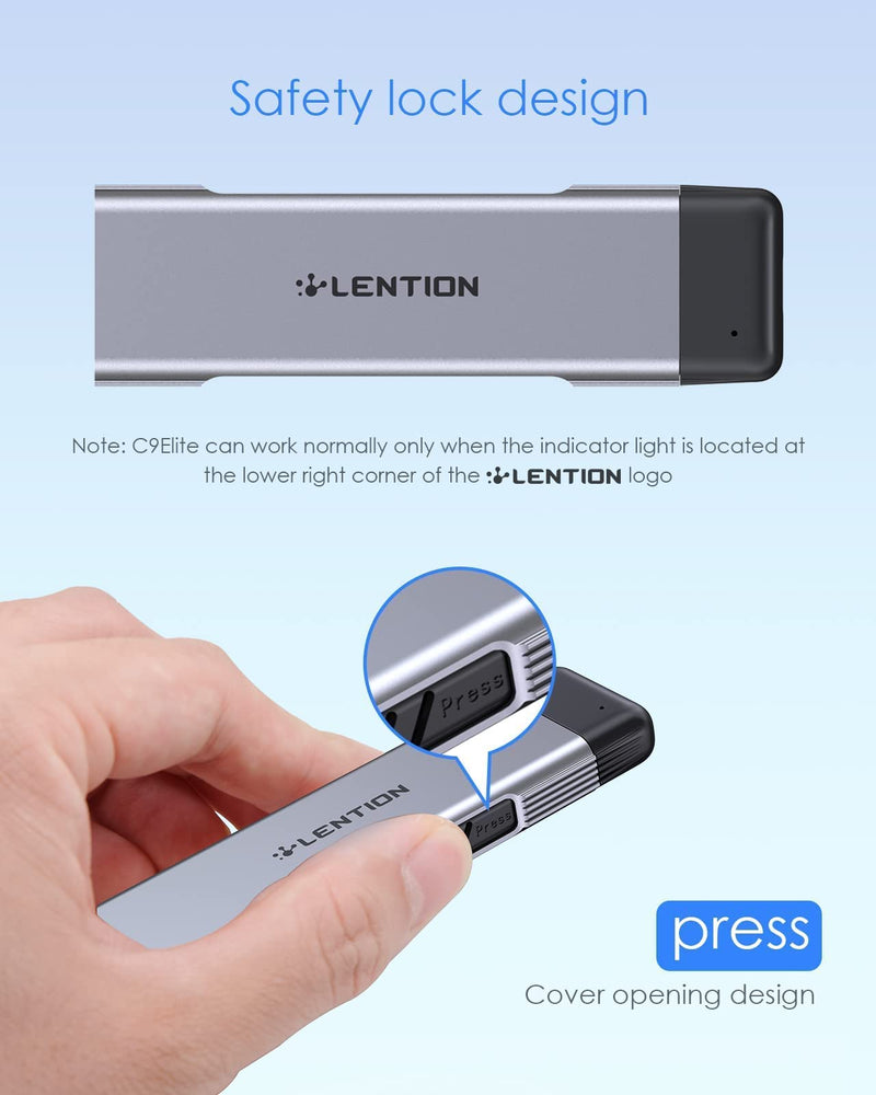 LENTION USB C to NVMe & SATA M.2 SSD Enclosure, USB 3.1 Gen 2 M Key & B&M Key Hard Drive Adapter, Supports UASP for SSD Size 2280/2260/2242/2230, Compatible Mac OS, Windows, More (CB-C9E, Space Gray)