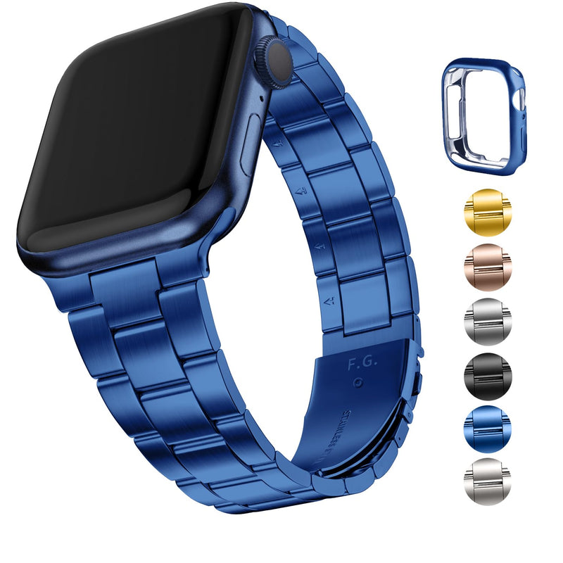 Fullmosa Compatible Silicone Apple Watch Band 45mm Army Green with Case & Compatible Metal iWatch Band with case 45mm,Blue