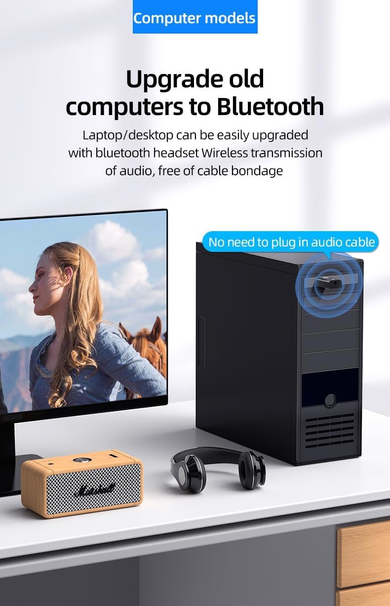 4-in-1 USB Audio Bluetooth Transmitter/Receiver with Surround Sound, 5.1 Channel, AUX Input and Microphone and Accessories