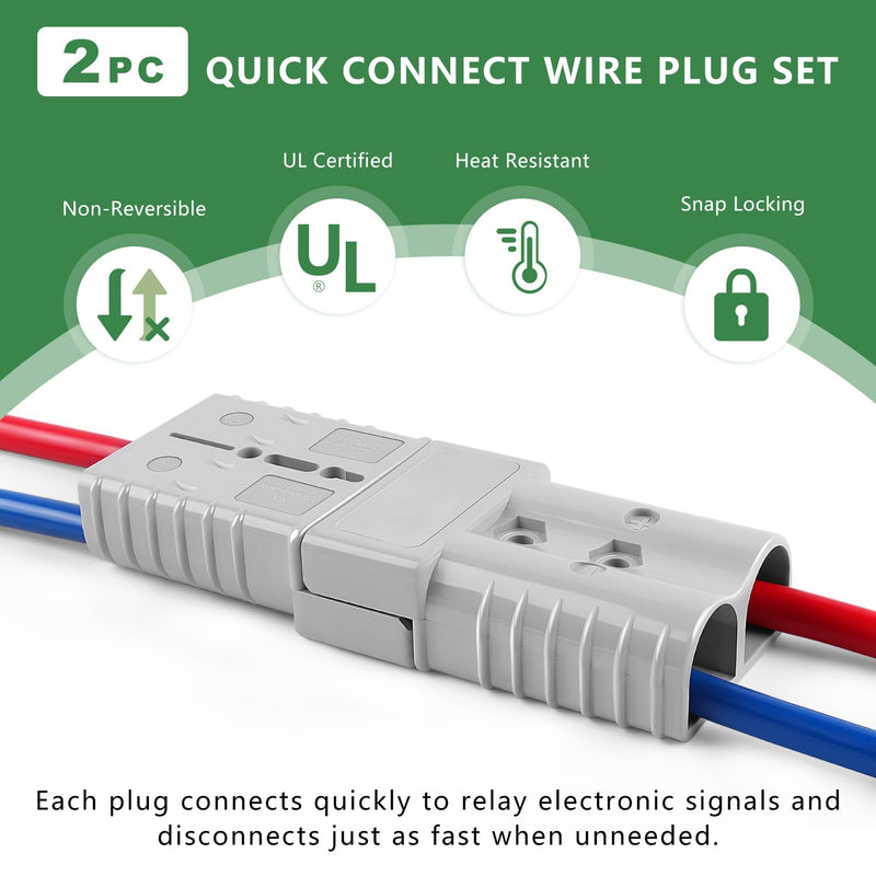Delgada 350A Battery Quick Connect/Disconnect for 2/0AWG Cable Battery Quick Connect 600 Volt Power Connector Plug Kit 12V Winch Trailer 350Amp
