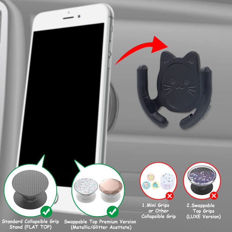 Multi-Surface Holder Car Mount 3 Pack Compatible for Popsocket Grip Holder for Pop Socket Mount Device Support Accessory Home Office Desk Wall Mount Cute Cat Strong Adhesive Sticky Pad (Black) Black