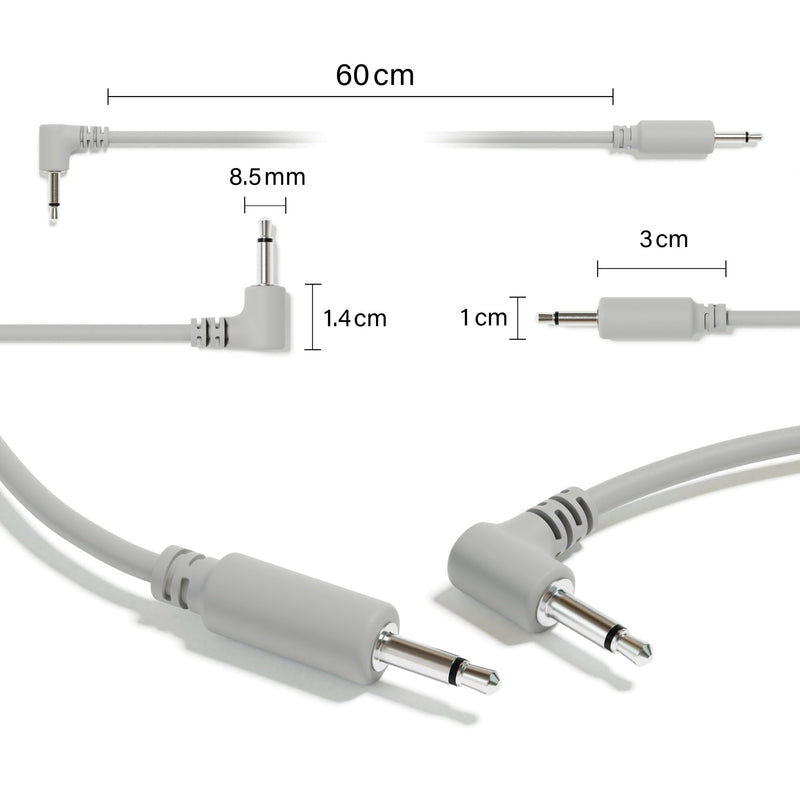 Hybrid Mono Modular Patch Cables - TS 3.5mm 1/8" - Eurorack Synth Synthesizer [13-Pack | 180 cm - 70.87"] 180 cm - 70.87" 13-Pack