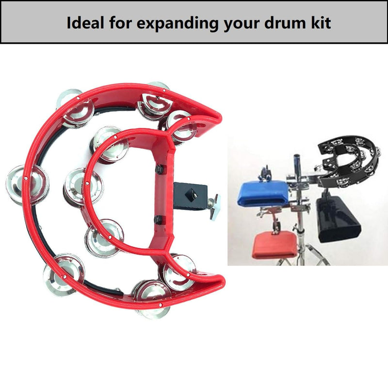 Hi Hat Tambourine Half Moon Drum Set Tambourine Mount Double Row Hi Hat Bells with Mounting Eye Bolt Tambourine for Drum Kit Percussion Accessories Red