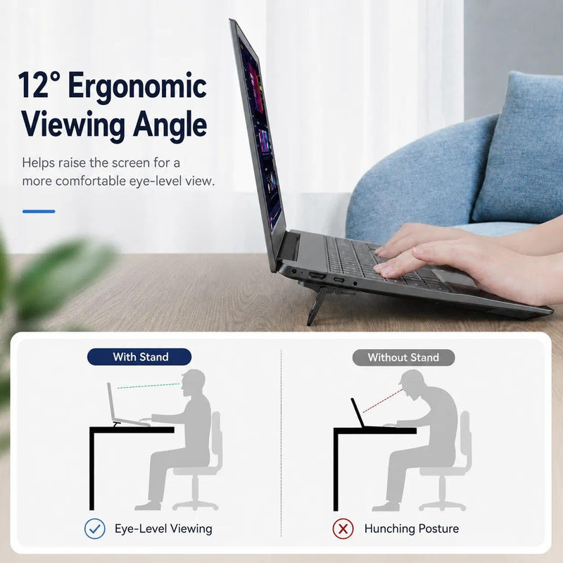 Foldable Zinc Alloy Laptop Stand Riser, 2 Pack, Black | Slim foldable riser helps lift your laptop for a cleaner desk setup and easier everyday viewing. 1-Level Stand