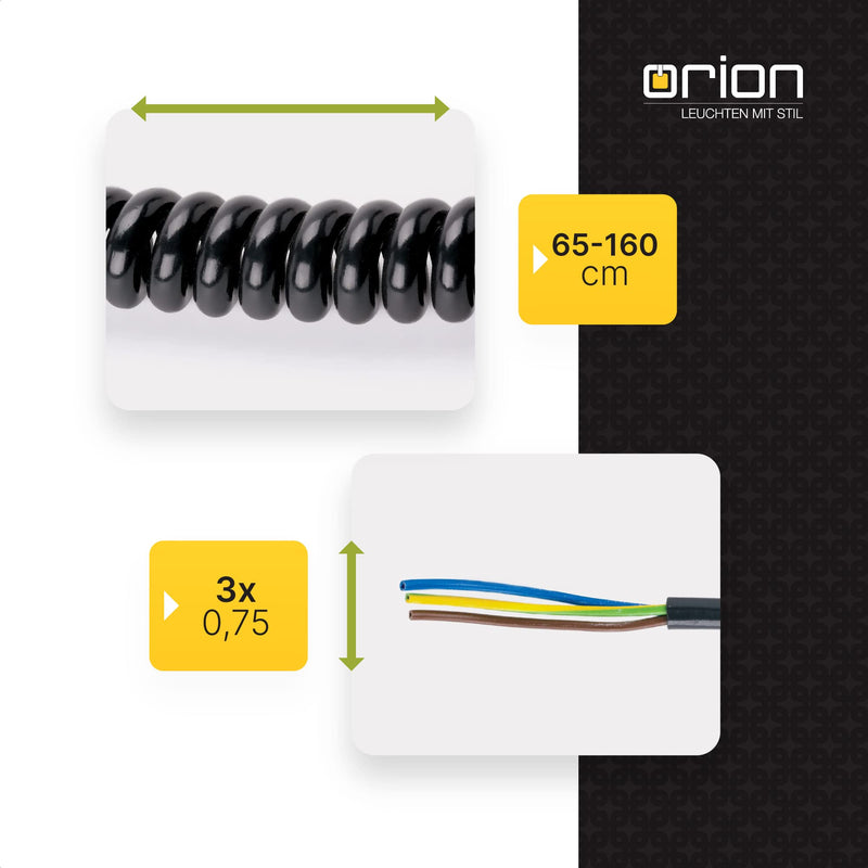 ORION LIGHTSTYLE Spiral Cable 3 Core Spiral Extension Electric Cable Light Cable Lamp Cable Black
