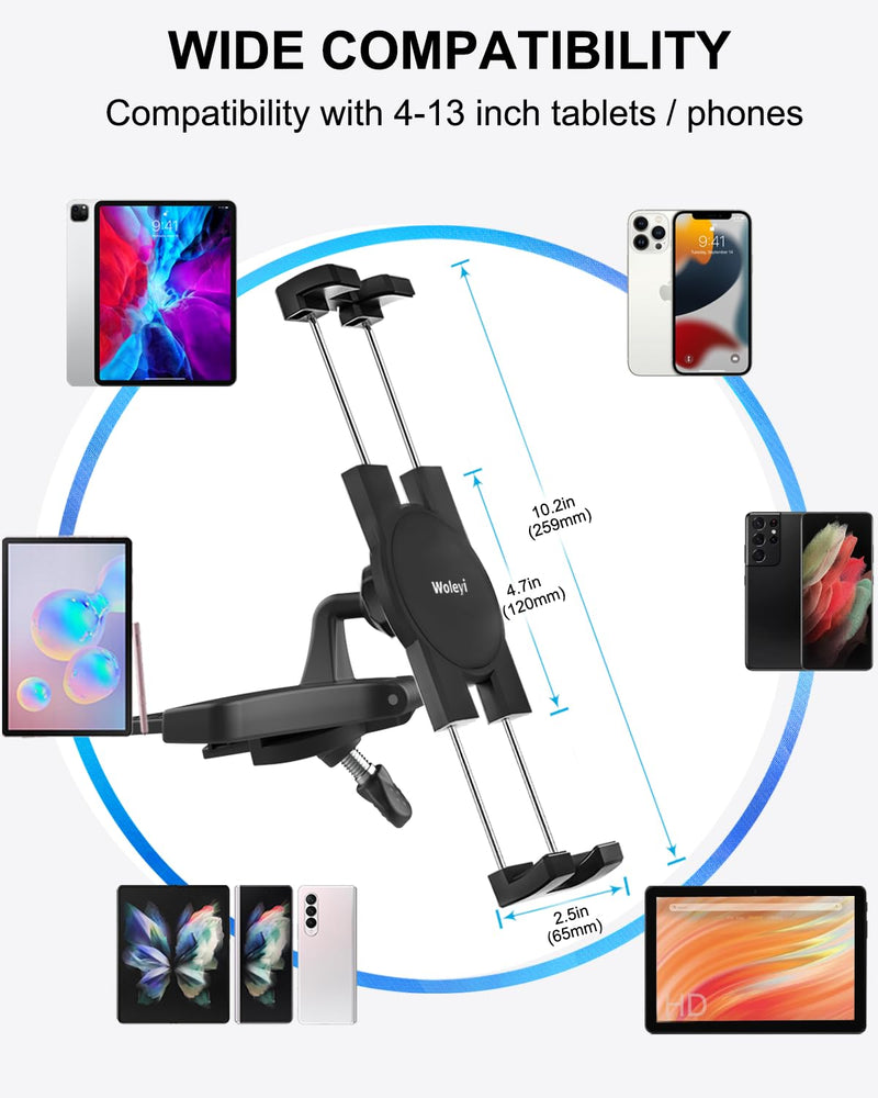 [AUSTRALIA] - woleyi CD Slot Car Tablet Mount, 360° Rotatable CD Player Car Tablet & Phone Holder for iPad Pro 9.7, 11, 12.9 Air Mini 5 4 3 2, Samsung Galaxy Tabs, Switch, iPhone, More 4-13" Cell Phones and Tablets 