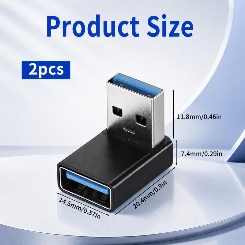 2pcs 90 Degree USB 3.0 Adapter, USB A Male to Female Converter Extender | 90 Degree Up and Down L Shape, Support Charge Data Sync PC Laptop Charger Power Bank Mouse Keyboard