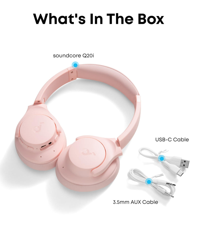 Soundcore by Anker Q20i Hybrid Active Noise Cancelling Headphones, Pink | Over-Ear, Bluetooth, 40H ANC Playtime, Hi-Res Audio, Big Bass, Transparency Mode, Customize via App, Travel, Home, Office Standard Modern