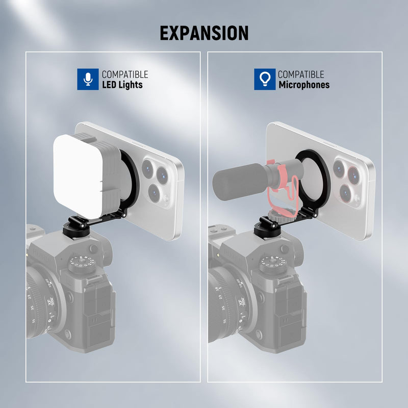 NEEWER Magnetic Tripod Phone Mount Cold Shoe Adapter, Aluminum Compact Lightweight Portable Phone Holder Attachment for Camera, Compatible with MagSafe iPhone Samsung Android Video Recording, CA163