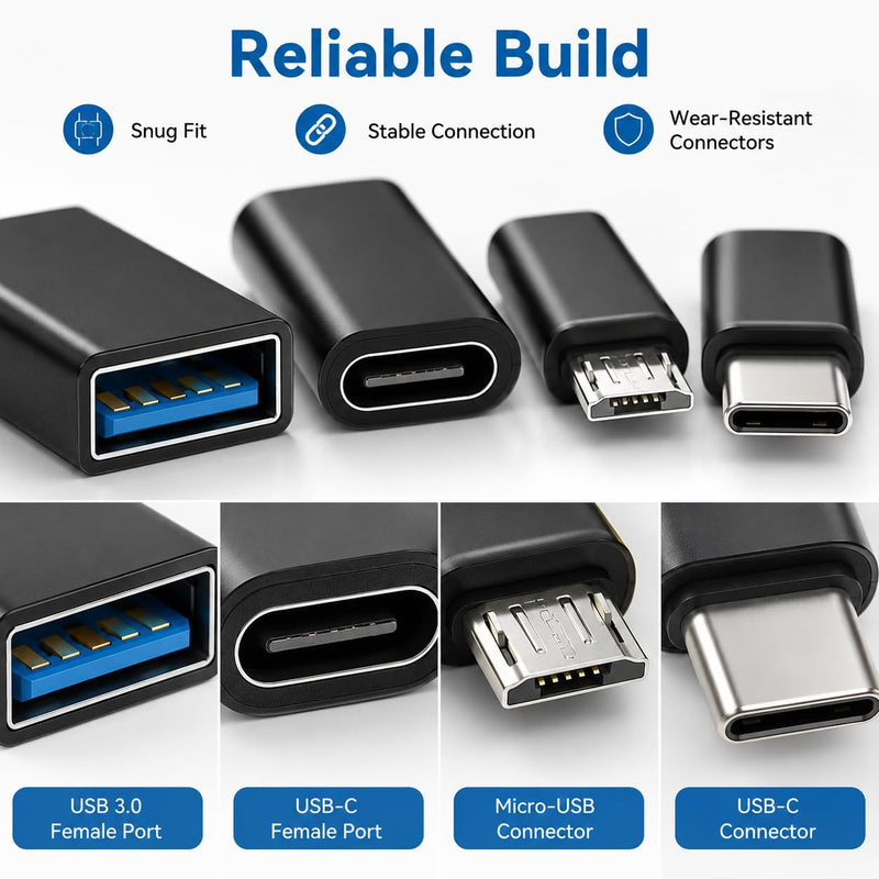 8pcs USB to USB C Adapter, Micro USB to USB C Female Male Converter Connector for Laptop Car Smartphone Headphone Mic PC (8pcs) 8pcs
