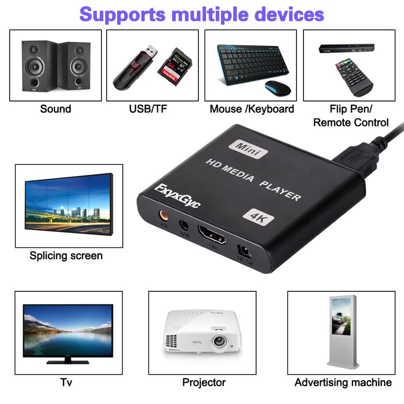 [AUSTRALIA] - HDMI Media Player, 4K Ultra HD Digital Media Player, Supports USB Drive, SD Card, 4K@30Hz Output,H.265/H.264/AVC Decoding MP4/MKV/MP3/TS/Rmvb/Mov/JPG for Advertising Playback Multimedia TV Playback. Deep black 