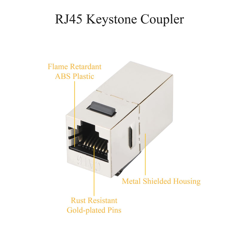25-Pack Shielded RJ45 Keystone Coupler CAT.7 Female to Female | Gold-plated Contacts, Snap-in Keystone Mount, EMI/RFI Resistance, Tool-free Install, For Patch Panels & Wall Plates 25PCS