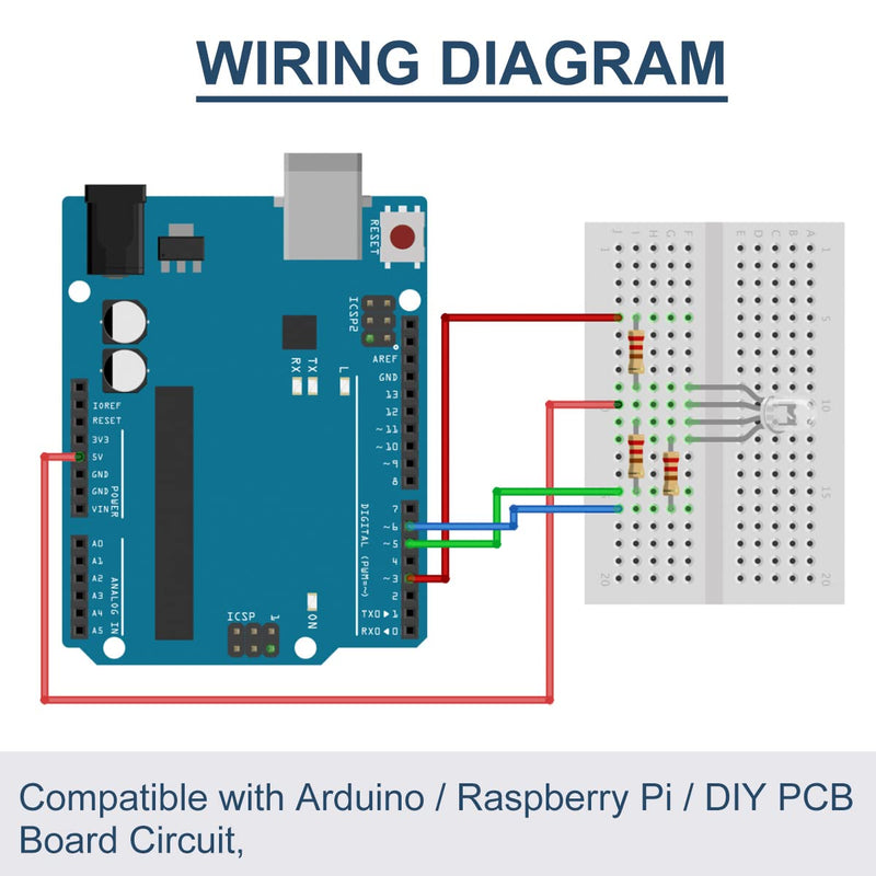 100Pack 5mm LED Light Emitting Diode Common Anode DC 3V 20mA RGB Tri-Color(Red/Green/Blue) 4Pin Clear Transparent Round LED Buld Lamps Electronics Components for Arduino Transparent Common Anode