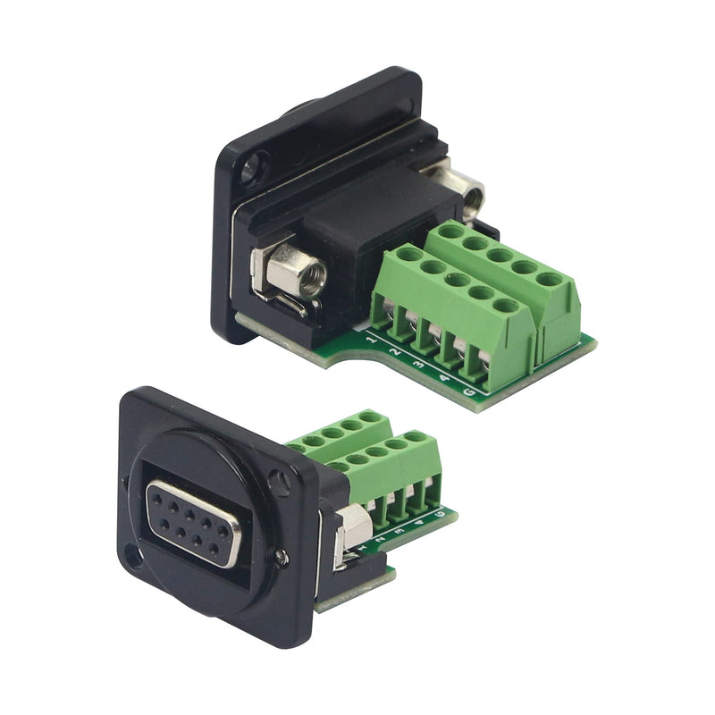 QIANRENON DB9 Panel Mount Terminal RS232 Serial to Terminal Female Adapter Connector Breakout Board, 9 Pin Welding-Free D-Type Connector,Black