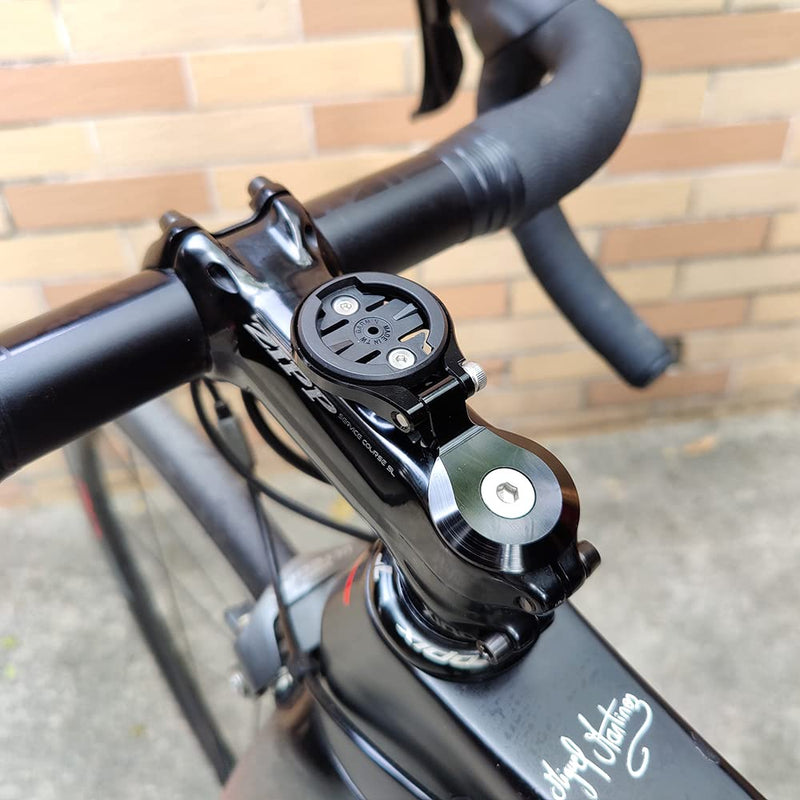 Out Front Bike Stem Mount for Garmin Edge Wahoo Elemnt Bryton Rider Stages Dash Hammerhead Karoo Road Mountian Adjustable Handlebar Mount (Black) Black with stem cap
