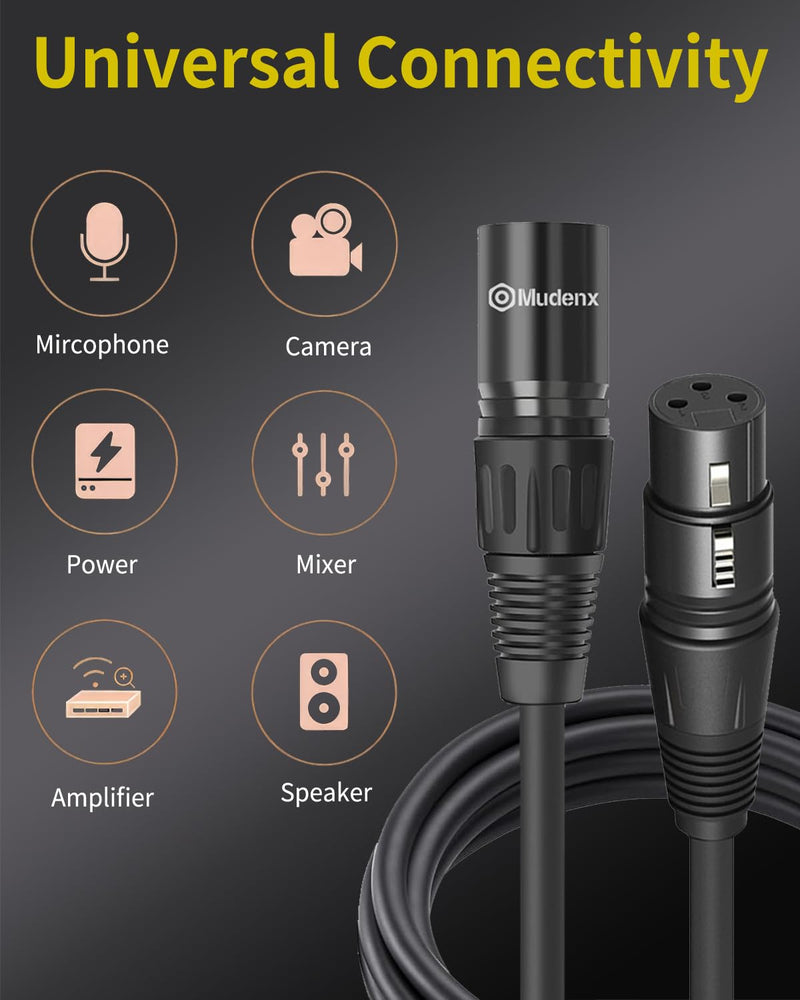 XLR Cables 10Ft 2 Pack,Microphone Cable Male to Female 3 Pin,Durable Shielded and Premium Balanced XLR Patch Cord 10Feet