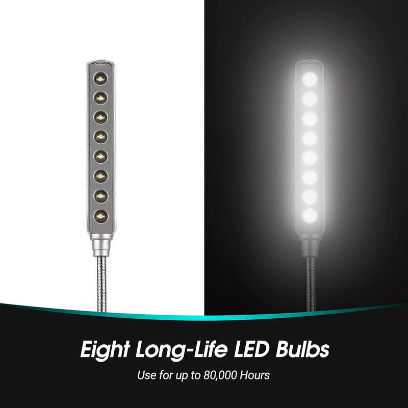 USB LED Light - 8 Super Bright LED Reading Lamp - No Batteries Needed - PC & Mac Compatible (ULT05 Silver)