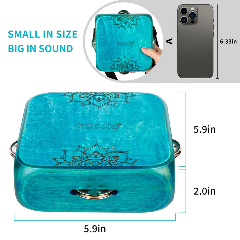 Tambourine Cajon Drum with Jingles, Wearable Strap, Storage Bag, Handheld Percussion Instrument, Portable Cajon for Rhythm Practice & Live Performance (Blue) Blue