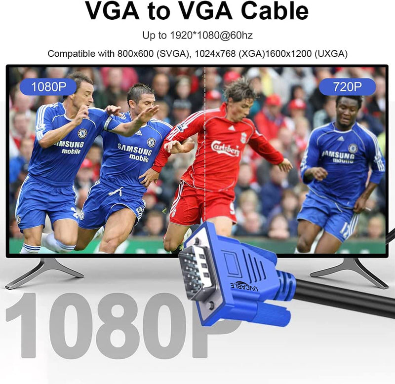 [AUSTRALIA] - VGA to VGA Monitor Cable 5 Feet, VGA Cord 5 Feet, Male VGA to VGA Male Computer Monitor Cable Adapter Cord HD15 1080P@60Hz Full HD High Resolution for TV Computer Projector TV Docking Station 5 FT/1.5M VGA Blue 1-Pack 