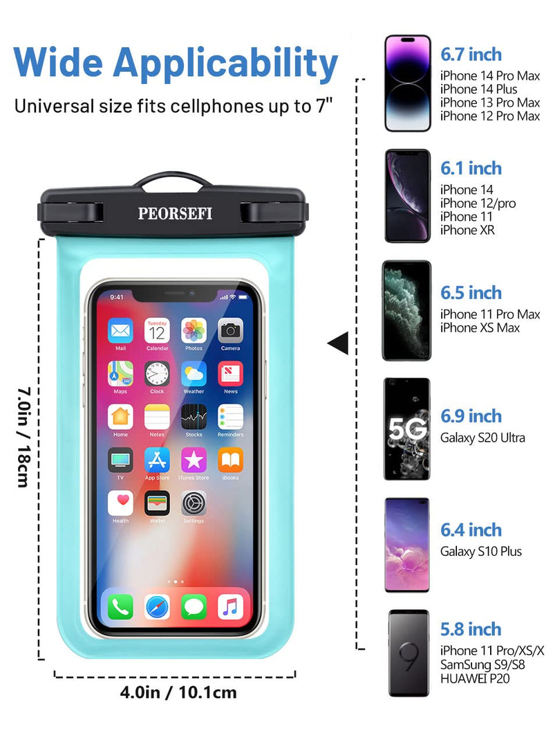 Universal Waterproof Phone Pouch - Waterproof Case for iPhone 14 13 12 11 Pro Max XS Plus Samsung Galaxy Cellphone Up to 7.0"， IPX8 Waterproof Cellphone Dry Bag Beach Vacation Essentials-2 Pack Black&Green