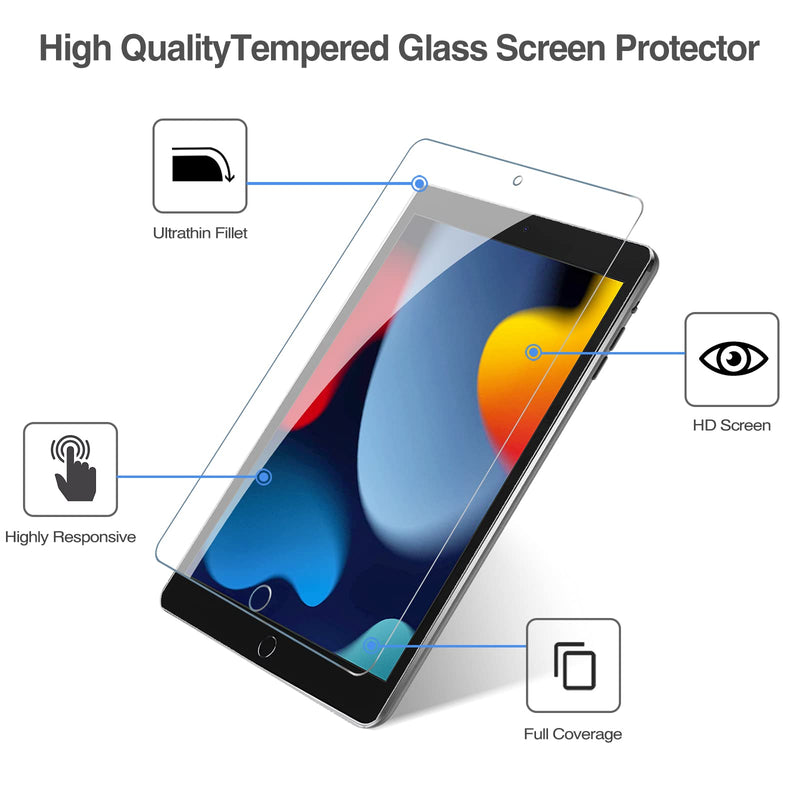 2 Pack Screen Protector for iPad 10.2 9th 2021/ 8th 2020/ 7th 2019, Tempered Glass Film for A2602/A2603/ A2270/A2428/ A2197/A2198/A2201 -Clear 2 Pack