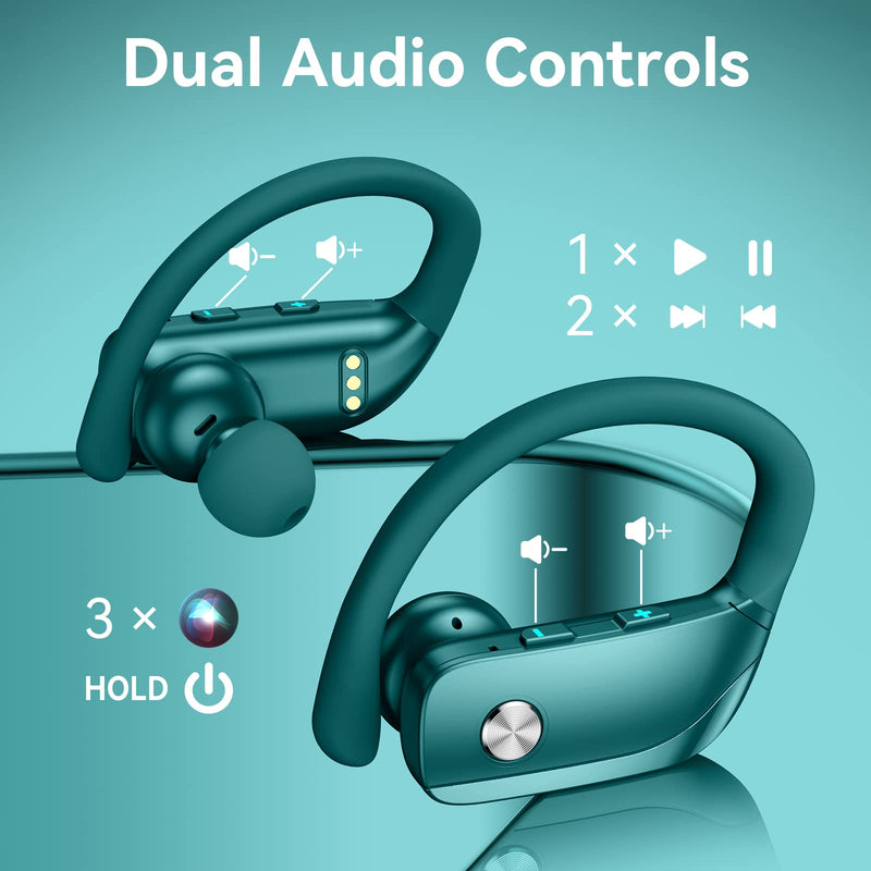 2 Sets Wireless Earbuds Bluetooth Headphones 48hrs Play Back Sport Earphones with LED Display Over-Ear Buds with Earhooks Built-in Mic Headset for Workout Mint Green+Green