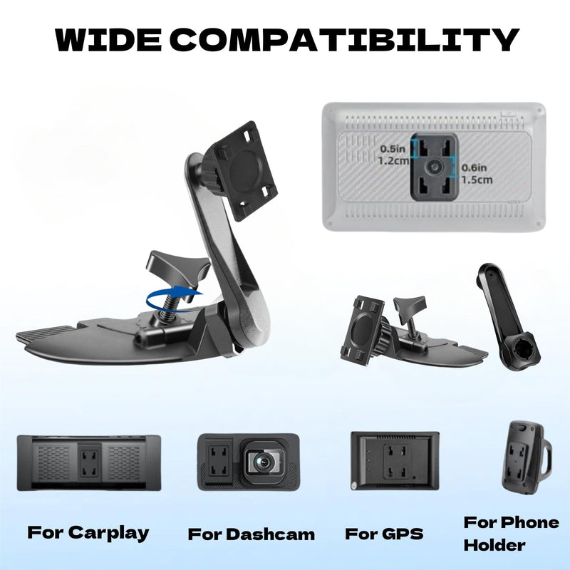 Extended Arm CD Slot Mount for CarPlay Screen Adjustable 360° Rotating Universal Head Compatible with in-Car Monitors CD Slot CarPlay Mount for 7" 9" 10.26" Portable Car Stereo Cd Bracket