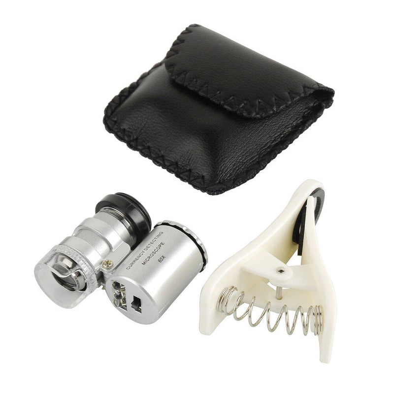 60x Zoom Microscope Magnifier LED + Uv Light Clip-on Micro Lens for Universal Mobile Phones Universal Clamp for iPhone 7s Plus/7s/7/7plus/ 6 6s 6Plus/ 5 Samsun/HTC
