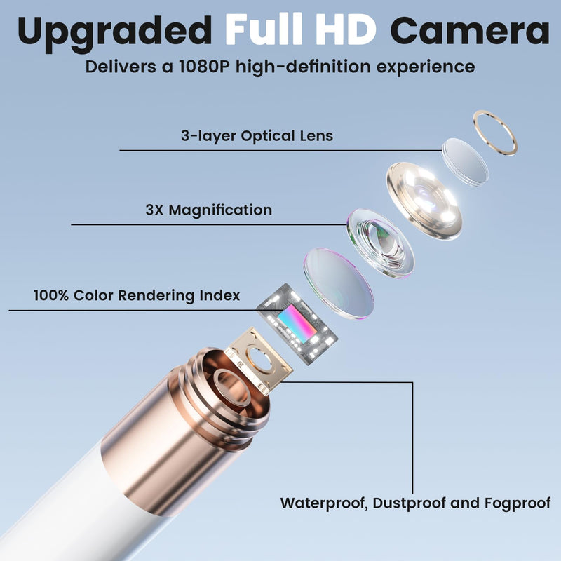 Flexible Ear Wax Removal Tool Camera, Wireless Smart Visual Ear Cleaner with 1080P HD Ear Scope with 12 Soft Tips, Painless Tweezers, 3 Inspection Heads, Portable Earwax Removal Kit for Adults & Kids