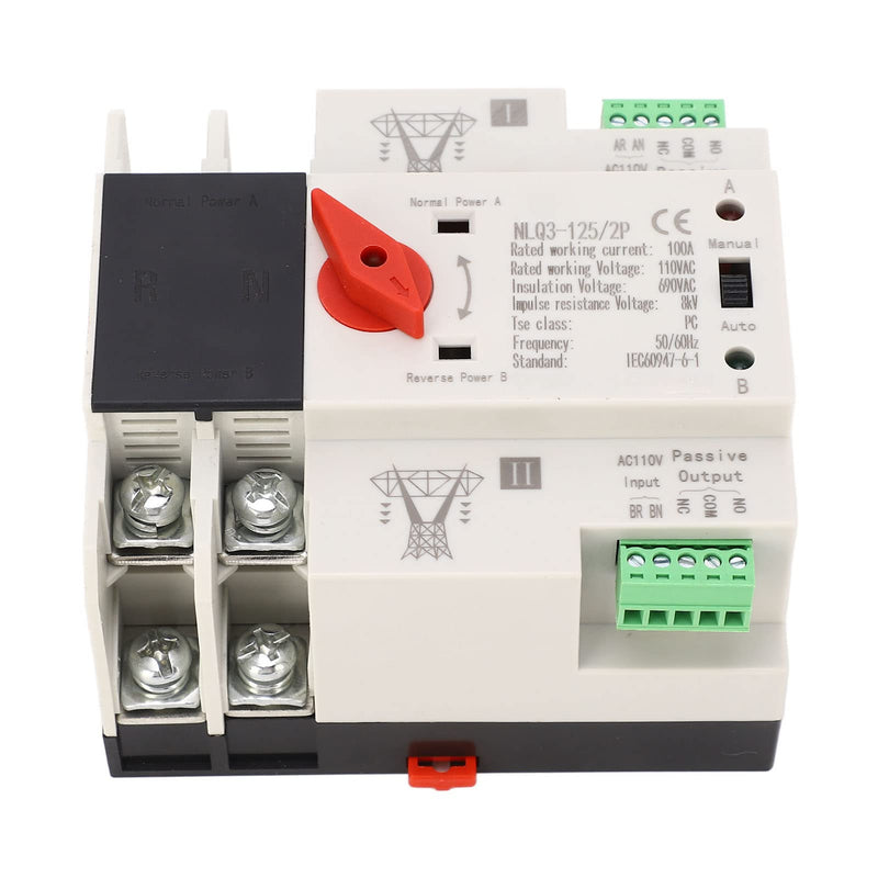 [AUSTRALIA] - Automatic Transfer Switch, 50 60HZ Generator Automatic Transfer Switch 2P ATS AC110V 100A for PZ30 Distribution Boxes in Homes Factories and Laboratories, PC and Silver 