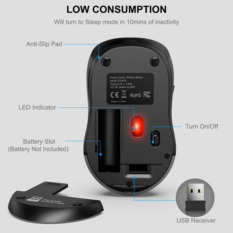 [AUSTRALIA] - WisFox 2.4G Wireless Mouse for Laptop, Ergonomic Computer Mouse with USB Receiver and 3 Adjustable Levels, 6 Button Cordless Mouse Wireless Mice for Windows Mac PC Notebook (Grey) Gray 