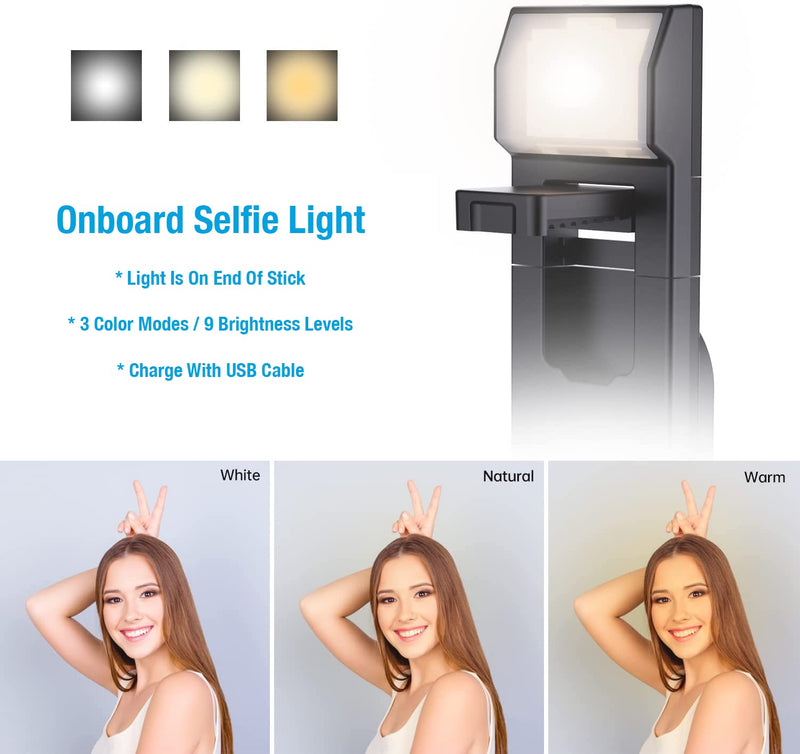 [AUSTRALIA] - Fugetek 40'' Quadrapod Lighted Selfie Stick Stand, Lightweight 7oz, Wireless Bluetooth Remote, Patented Ultra Stable 4 Legs, 3 Onboard Light Modes, Compatible with iPhone & Android (Black) Black 
