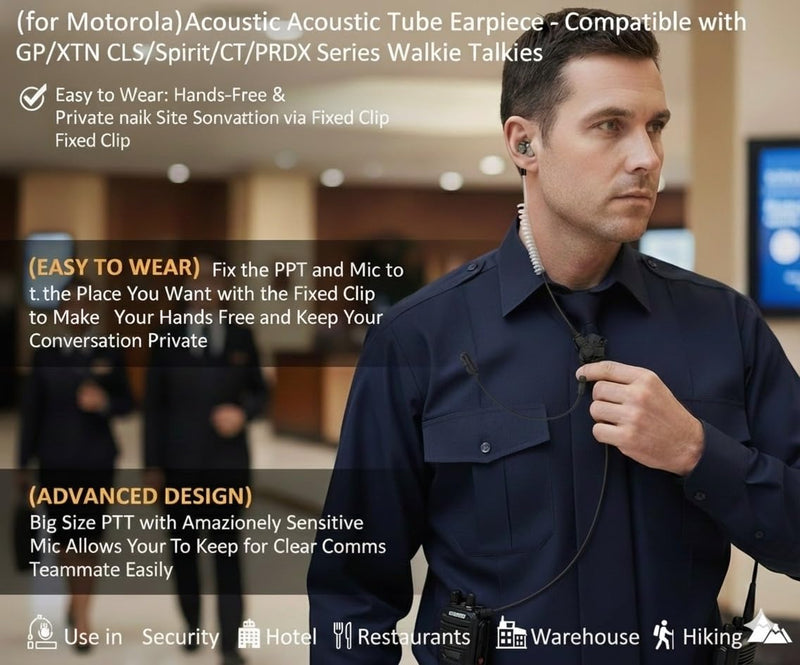 [AUSTRALIA] - Earpieces for Motorola Walkie Talkies with Mic 2 Pin Acoustic Tube Headset and PPT for CP200 GP2000 XU1100 PRO1150 MU12 (2 Pack) 