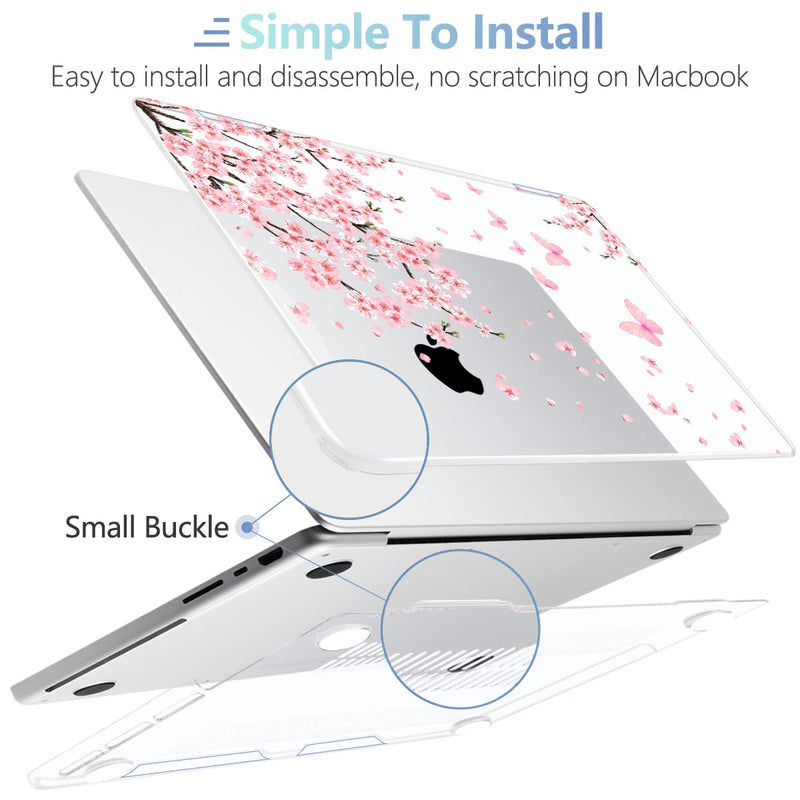 MEEgoodo for M3 MacBook Pro 14 inch Case 2023 2021 A2918 A2992 A2779 A2442 M2 M1 Pro/Max, Clear Laptop Hard Shell Cases with Keyboard Webcam Cover & Trackpad Film & Type C Adapter, Cherry Blossoms