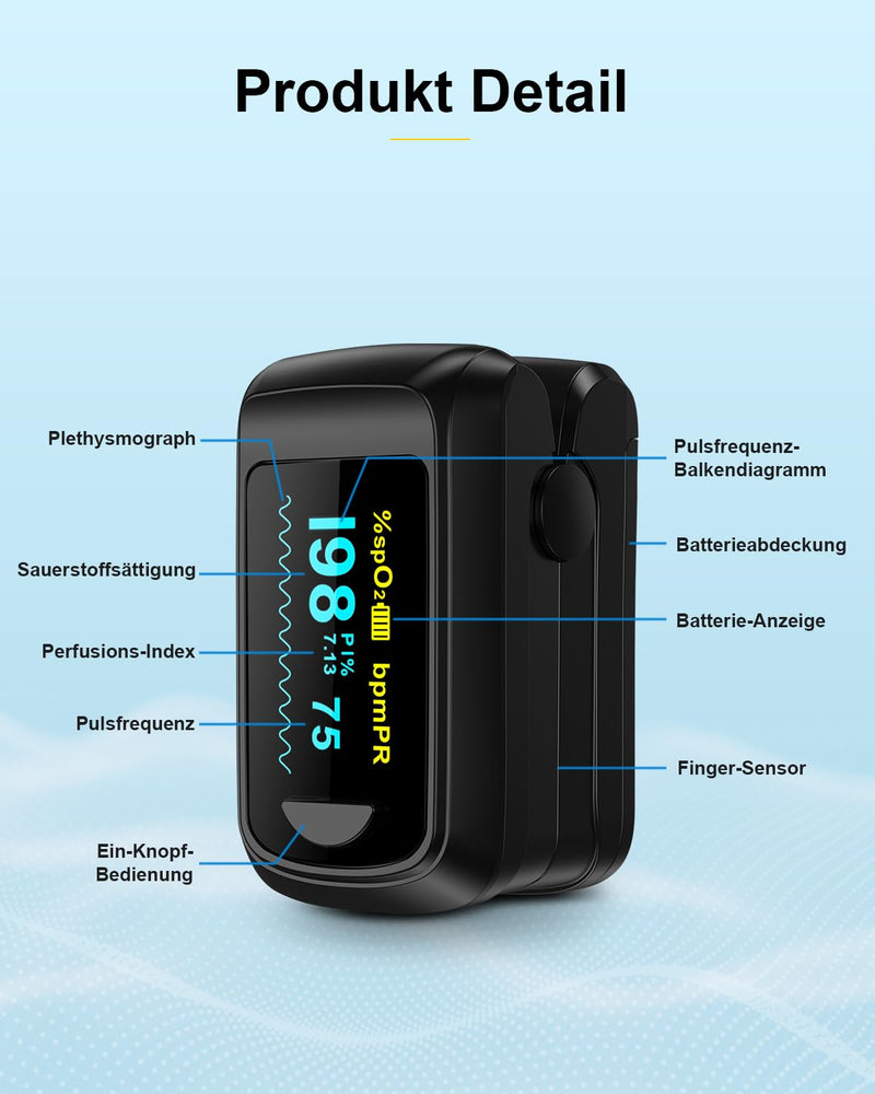 HealthTree Blood Oxygen Monitor Finger for Adults Portable Oxygen Monitor with OLED Screen Includes Lanyard black