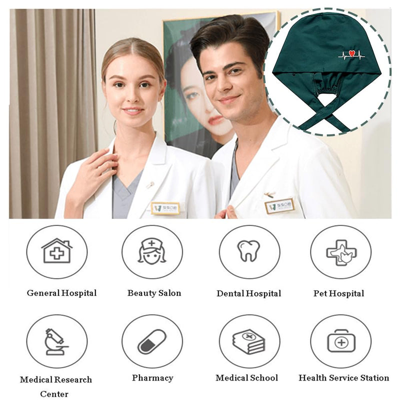 Ozmw 1 x Surgical Cap, Nurse Cap, Adjustable, with Button, Work Cap, 100% Cotton (EKG Pattern)