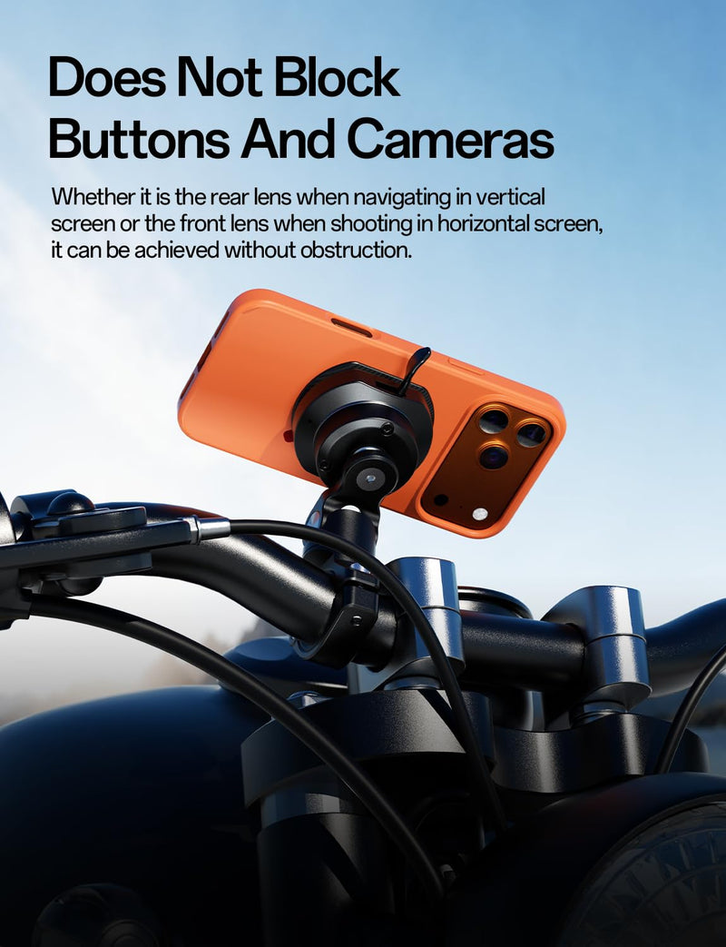 Kewig Aluminum Alloy Motorcycle Magnetic Phone Mount with Magnetic 4-Lock‌ | Vibration Dampener, 1s Auto Lock Bike Phone Holder with Metal Arm & Mounting Base, for 0.87"/1"/1.125"/1.26" Handlebar Short Arm