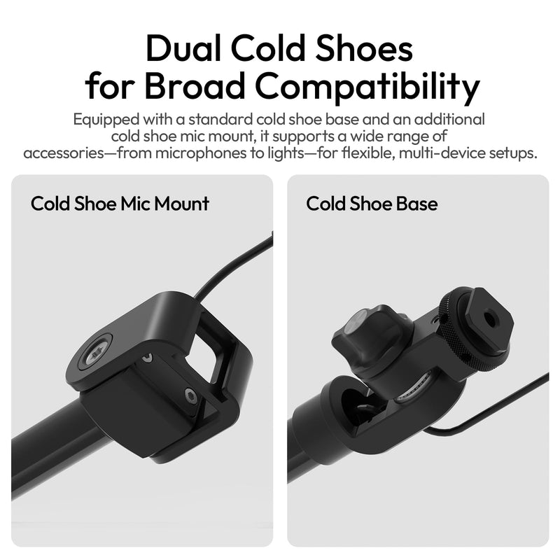 ULANZI ZJ08 Extendable Cold Shoe Mic Arm Pole with Built-in 3.5mm Audio Cable, 3 Section Aluminum Microphone Boom Pole for Cold Shoe Microphones, Angle Length Adjustable, 1KG Max Load
