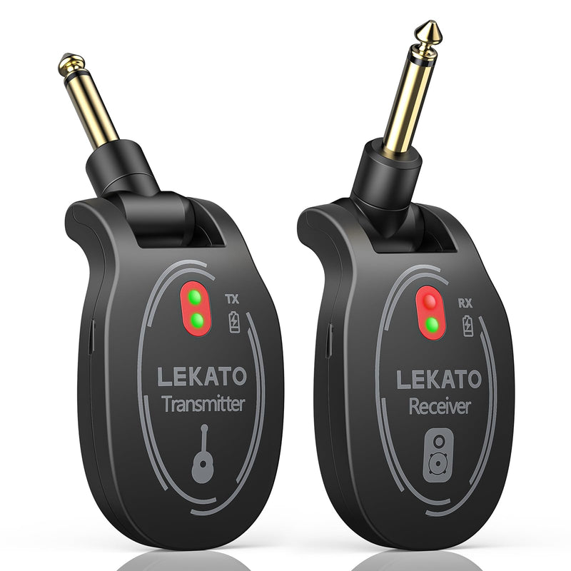 LEKATO UHF Wireless Guitar System Rechargeable, Wireless Transmitter Receiver 4 Channels 165ft tansmisiion Low Latency Guitar Wireless System,Black