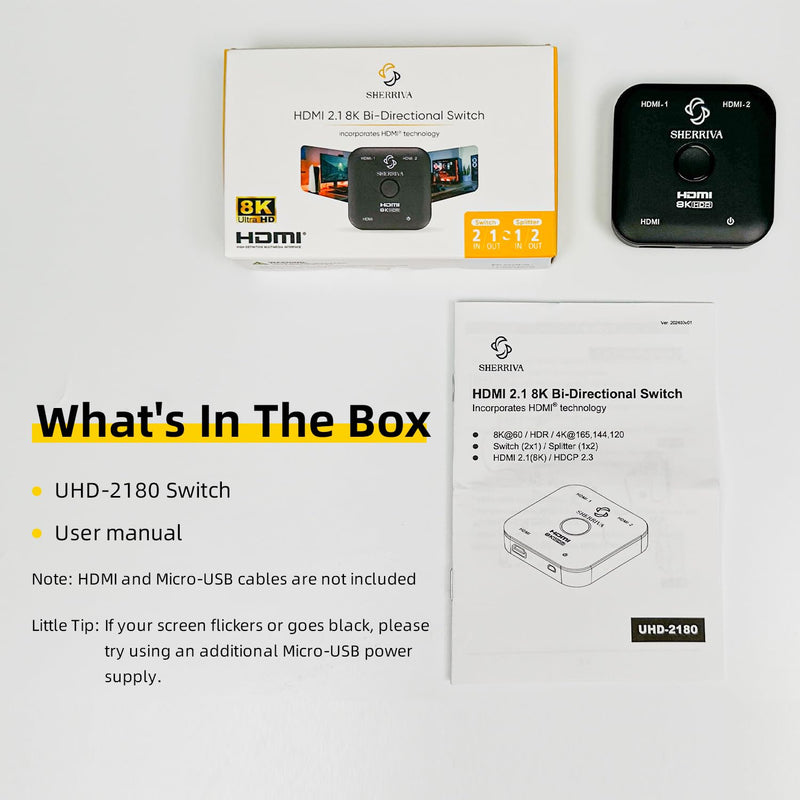 [AUSTRALIA] - 10K 8K HDMI Switch – 2 in 1 Out, Bi-Directional HDMI Splitter Switcher, 8K@60Hz, 4K@240Hz, Compatible with PS5, PS4, Xbox, Fire Stick, Apple TV, Projector 