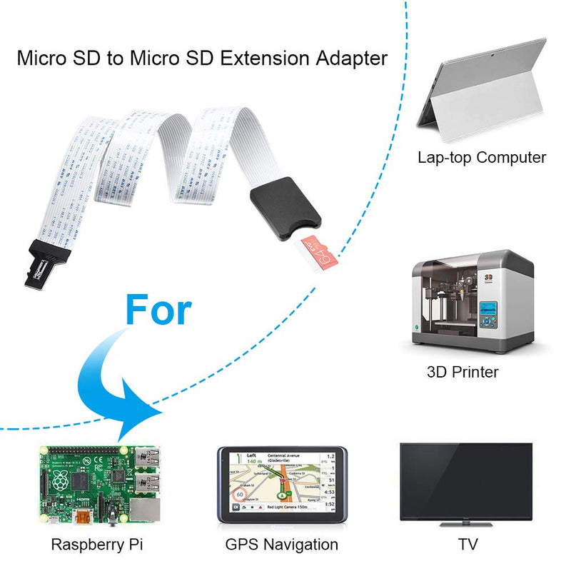 Micro SD to Micro SD (TF to TF) Card Extension Cable, Electop TF Card Reader Adapter Flexible Extender SanDisk/MicroSDHC Compatible with GPS,3D Printer,Raspberry Pi,TV,DVD,SDXC（TF to TF）
