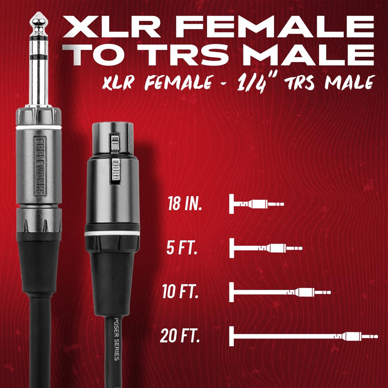 By Gator Cases Composer Series Deluxe 5 Foot XLR Female to TRS Cable, (GCWC-XLR-05FTRS) 5 Feet TRS/XLR Female