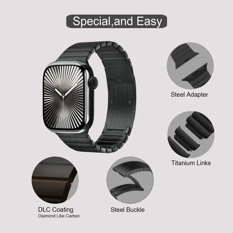 Titanium Band for Apple Watch 42mm/41mm, DLC Curved Link Bracelet, Grey | MaKTech DLC Coating Scratch-Resistant, Lightweight Metal Strap, for Apple Watch Series 11/10 42mm, 9/8/7 41mm, SE 3/2/1 40mm