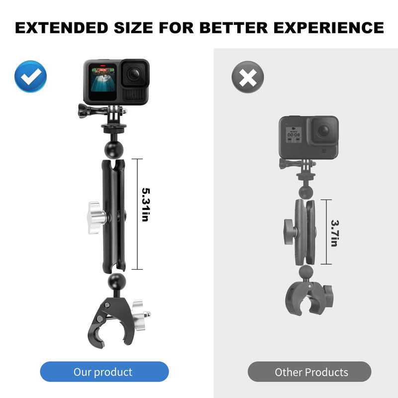 Double Super Clamp Camera/Umbrella Mount,360° Magic Long Arm Pole Clamp,Double Ball Head Adapter for Photo Studio Light Stand,Gopro,Golf Carts,Motorcycle,Cross Bars,Strollers (Black) Black