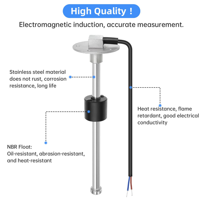 Level Sensor 175 mm, 0-190 Ohm Fuel Gas Sensor, Stainless Steel Fuel Sending Unit, Water Level Indicator Sensor for Boats, 5-Hole Fuel and Water Indicator 0-190 ohms 175mm