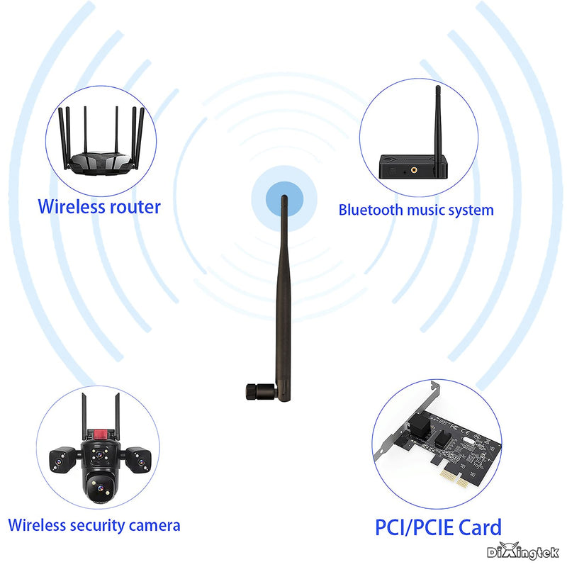 WiFi 6E Tri-Band 2.4GHz 5GHz 6GHz Bluetooth RP SMA Antenna, Compatible with WiFi Router PC Desktop Camera PCI-E Network Card USB Adapter IP Camera Video 2-Pack 19.5cm Peak WiFi Antennas 2-pack 19.5cm RP SMA WiFi Peak Antenna