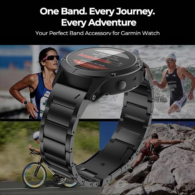 Titanium Watch Band for Garmin Fenix 8/7/7X/6/6X, 22mm 26mm QuickFit Metal Strap, Ultra-Lightweight & Hypoallergenic Band with No Gap Design & Secure Buckle for Fenix/Epix/Forerunner/Instinct/Tactix black