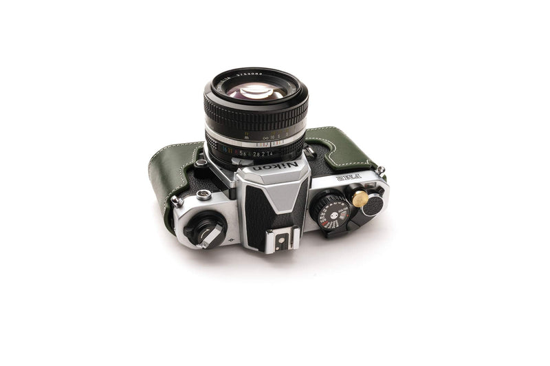 Nikon FM2 Case, BolinUS Handmade Genuine Real Leather Half Camera Case Bag Cover for Nikon FM2 FM FE FM2n FE2 With Hand Strap (Green) Green