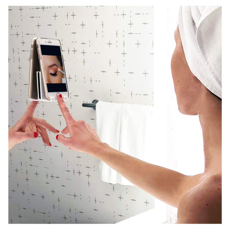 AIRSTIK Cradle Glass Mount Phone Holder Reusable TikTok Facetime Compatible with iPhone iPad Cell Phone for Bathroom Kitchen Shower Dorm Office Made in USA Glass, Mirrors, Windows (White) White