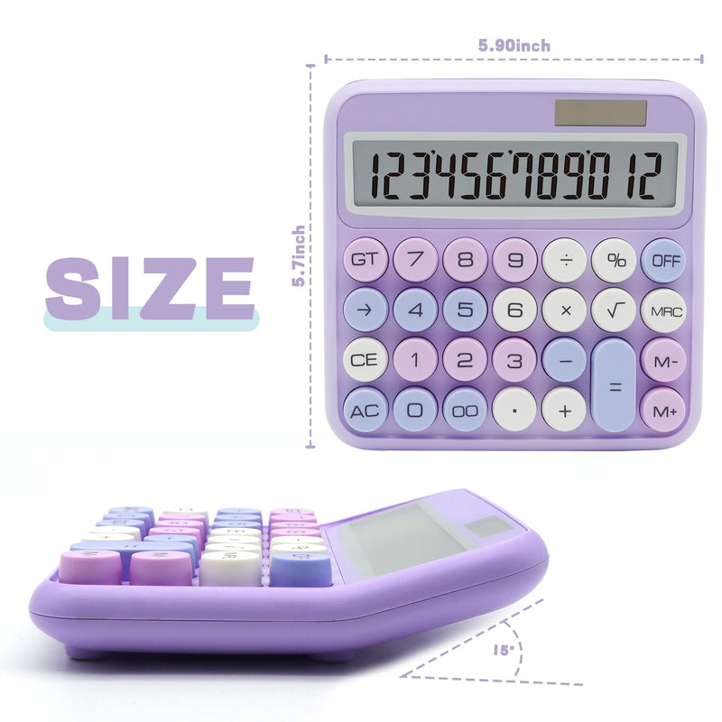 Purple Calculator, UPIHO Standard Calculator 12 Digit with Large LCD Display and Big Buttons,Purple Office Accessories for Women Desk,Cute Calculator for Office,School, Home,Business B-Purple